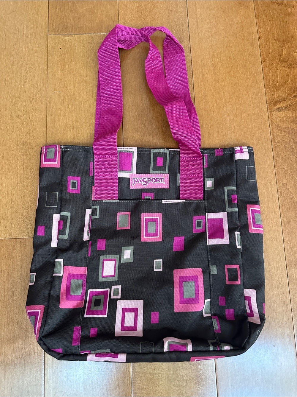 Jansport Brown Tote with Magenta Geometric Print